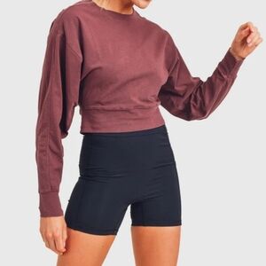 MONO B SUNDAY LONG SLEEVE SUPIMA CROP TOP BURGUNDY SIZE LARGE
